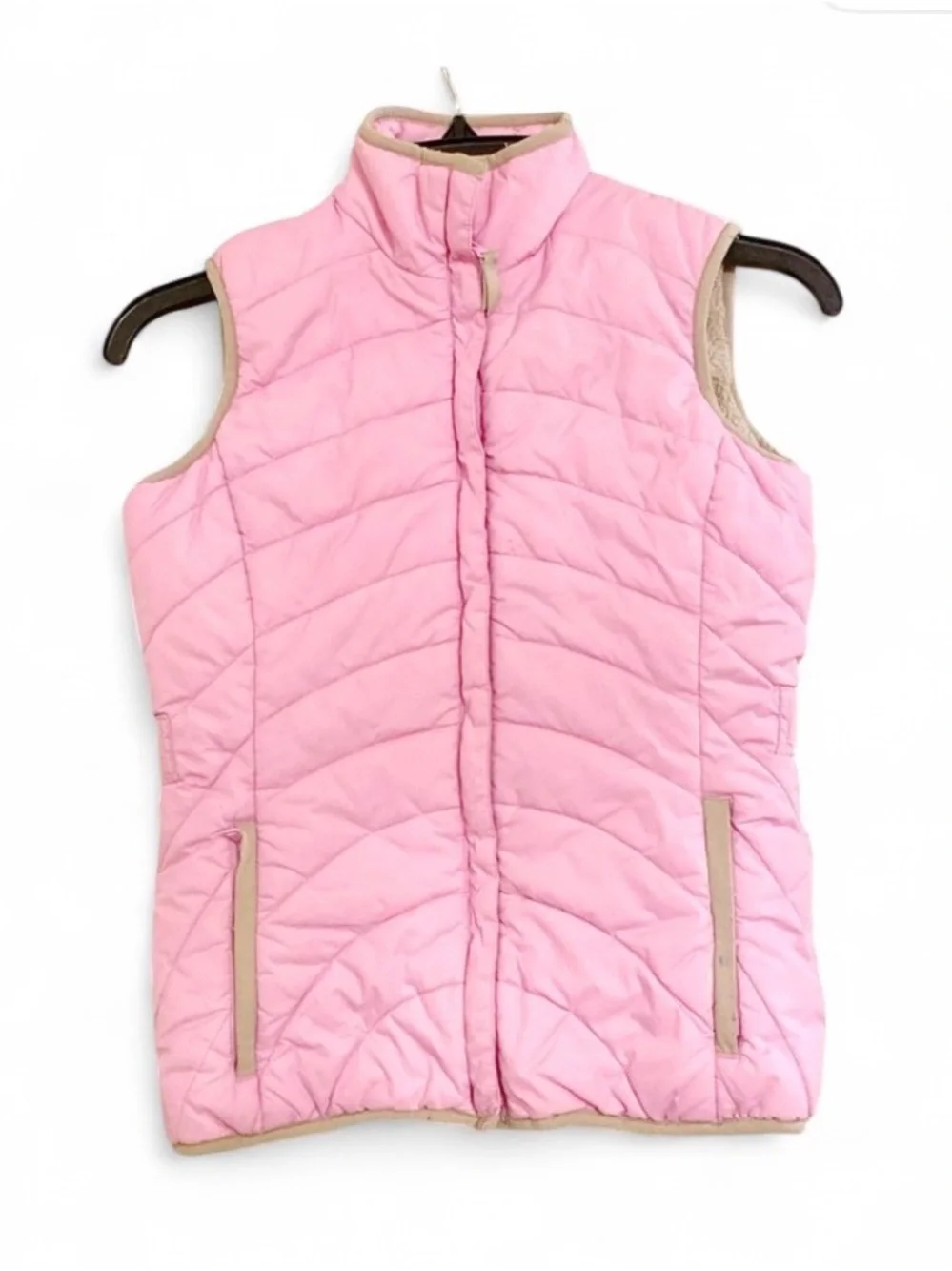 Lands’ End Girls Fleece Lined Vest Pink Cotton Candy Size 7/8 Zip Pockets Warm